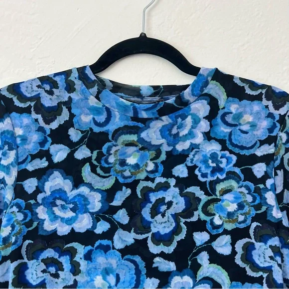 Johnny Was Blue Calanthe Mesh Top Allover Floral Print Stretchy Lg - Picture 3 of 9